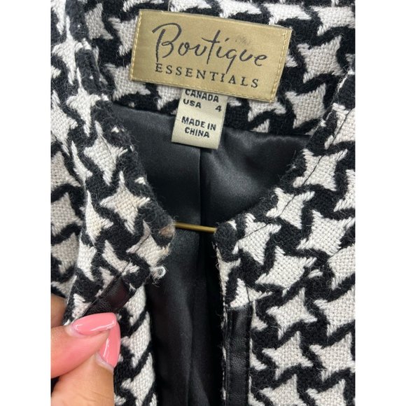 Boutique Essentials Womens Jacket Coat White Black Houndstooth Zip Wool Blend 4 - Picture 8 of 8
